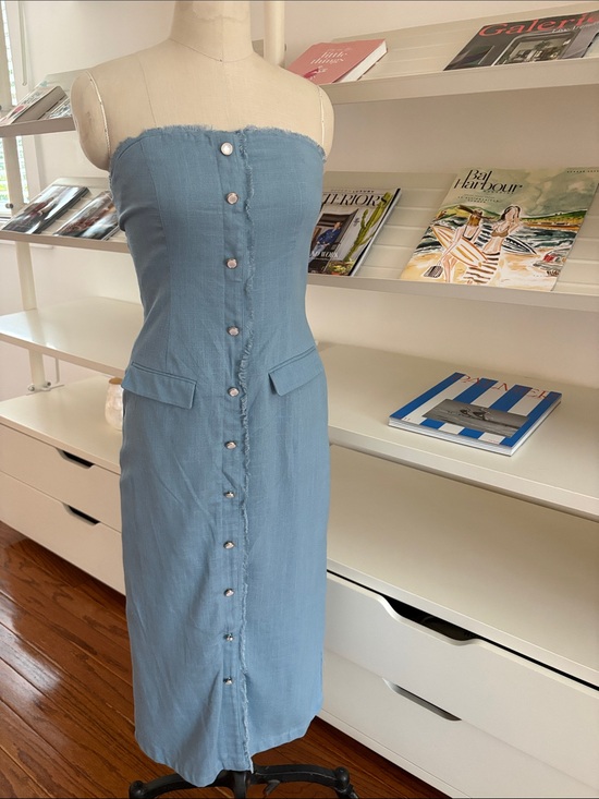 Torn by Ronny Kobo Dresses & Skirts - NWT Torn by Ronny Kobo Strapless Powder Blue Button-Front Midi Dress
